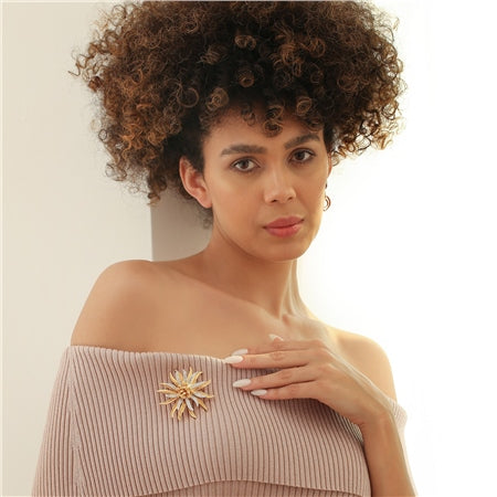 Newbridge Silver & Gold Plated Star Brooch with Clear Stones