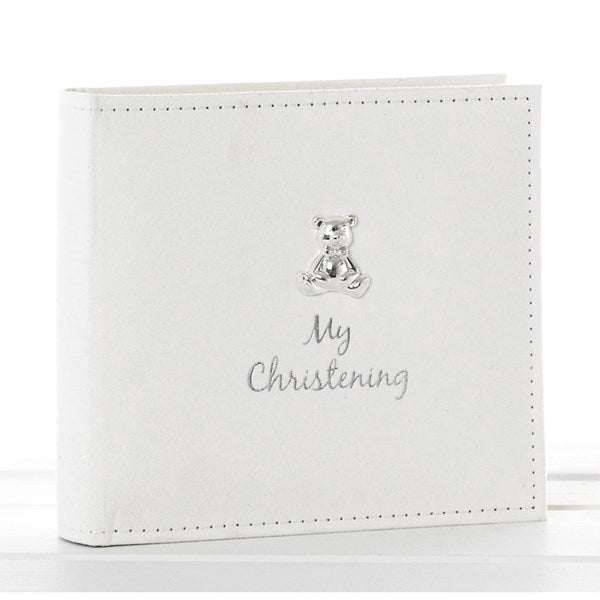 White Suede Christening Album Teddy
