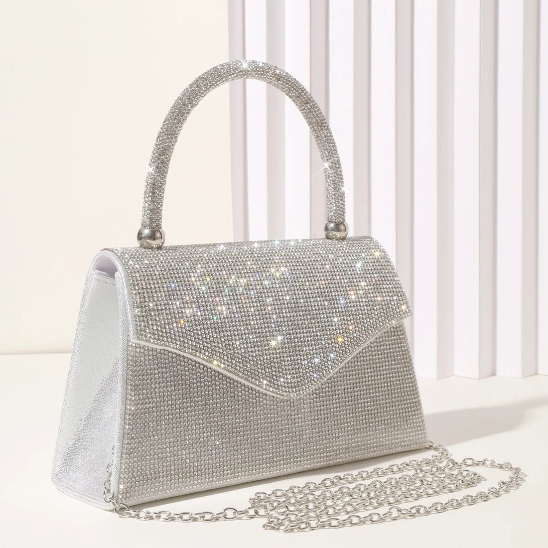 Silver Diamante Dress Bag With Grab Handle