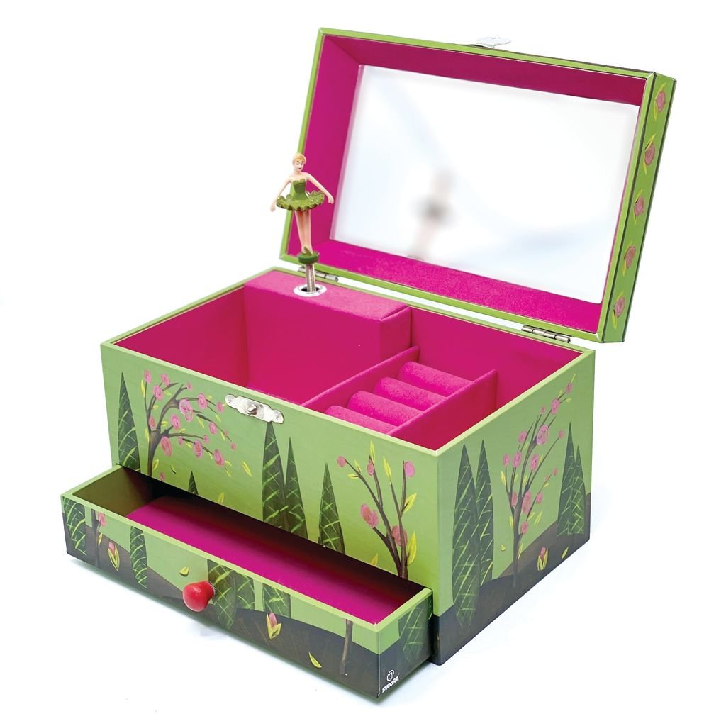 Musical Jewelry Box ‘Ethereal’ with Ring Holder, Drawer & Wide Mirror ‘Seasons’