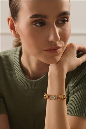 Newbridge Tigers Head Bracelet with Blue Stones