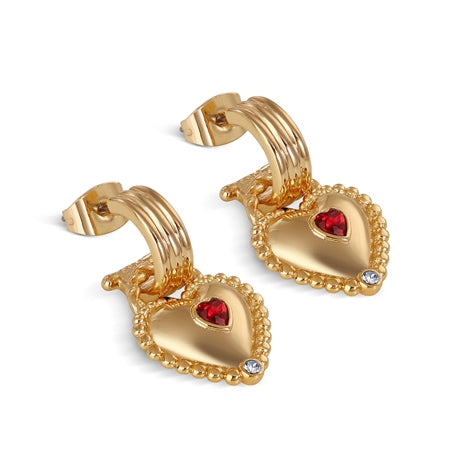 Newbridge Heart Drop Earrings with Ruby Red Stones