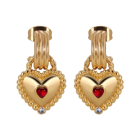 Newbridge Heart Drop Earrings with Ruby Red Stones