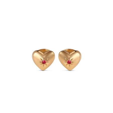 Newbridge Heart Stud Earrings with Ruby Red Stones
