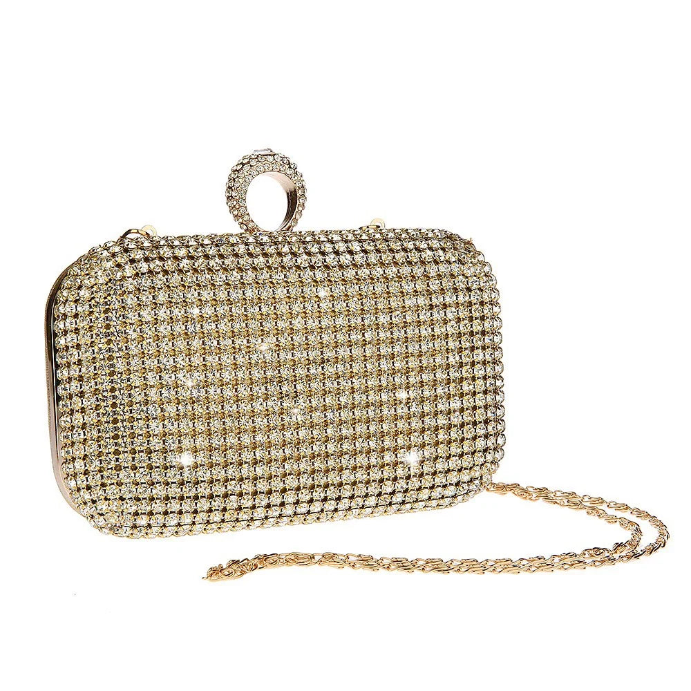 Gold Clutch Dress Bag With Ring Clasp