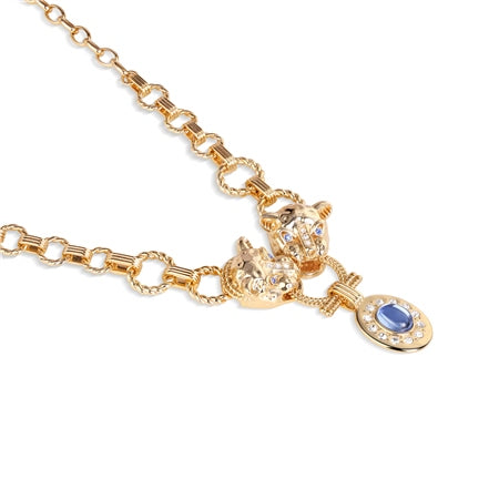 Newbridge Tigers Head Necklace with Blue Stones