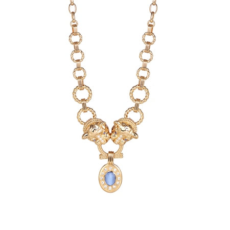 Newbridge Tigers Head Necklace with Blue Stones