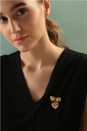 Newbridge Heart Locket Brooch with Ruby Red Stones