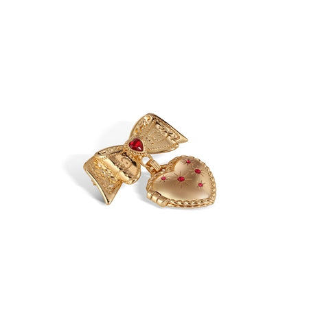 Newbridge Heart Locket Brooch with Ruby Red Stones