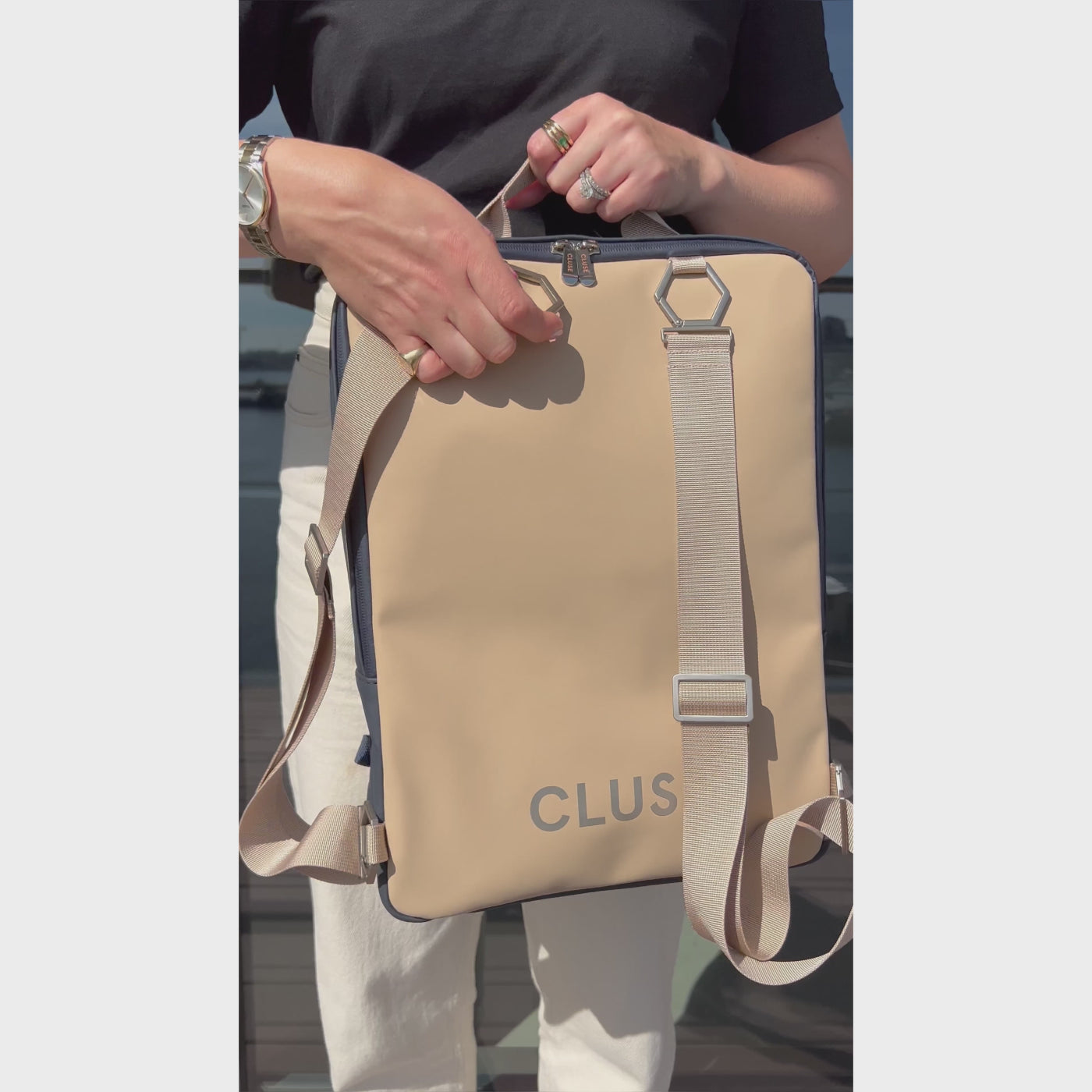 Cluse Le Réversible Backpack, Dark Blue Caramel, Silver Colour