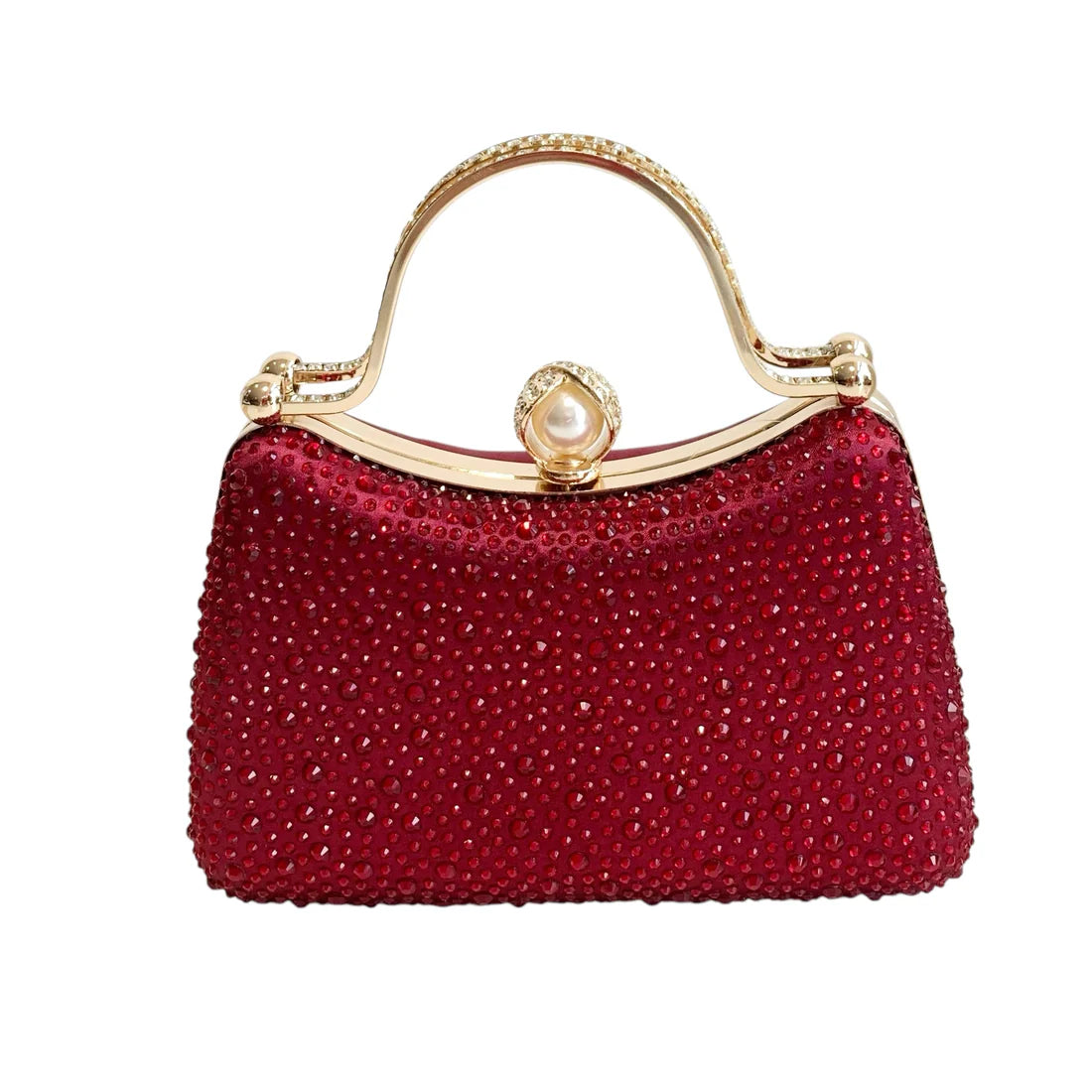 Curved Reg Diamante Dress Bag With Pearl Clasp Closure
