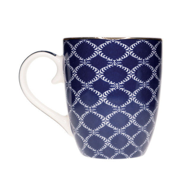 Set of 6 Bone China Mugs - Blue Stripe, Net & Rainbow