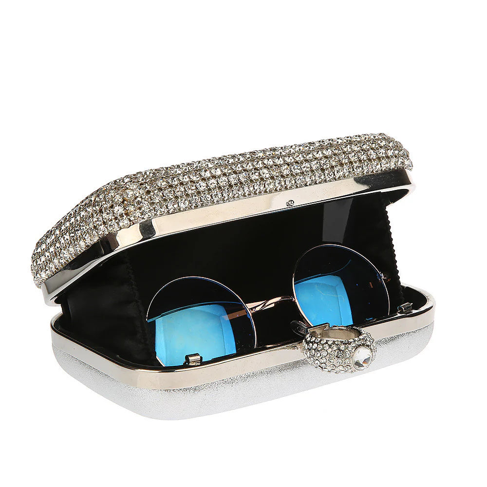 Silver Clutch Dress Bag With Ring Clasp