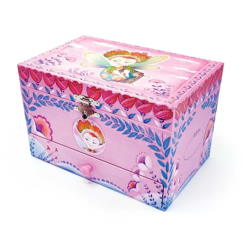 Musical Jewelry Box ‘Esperides’ with Ring Holder, Drawer & Wide Mirror ‘Chloe’