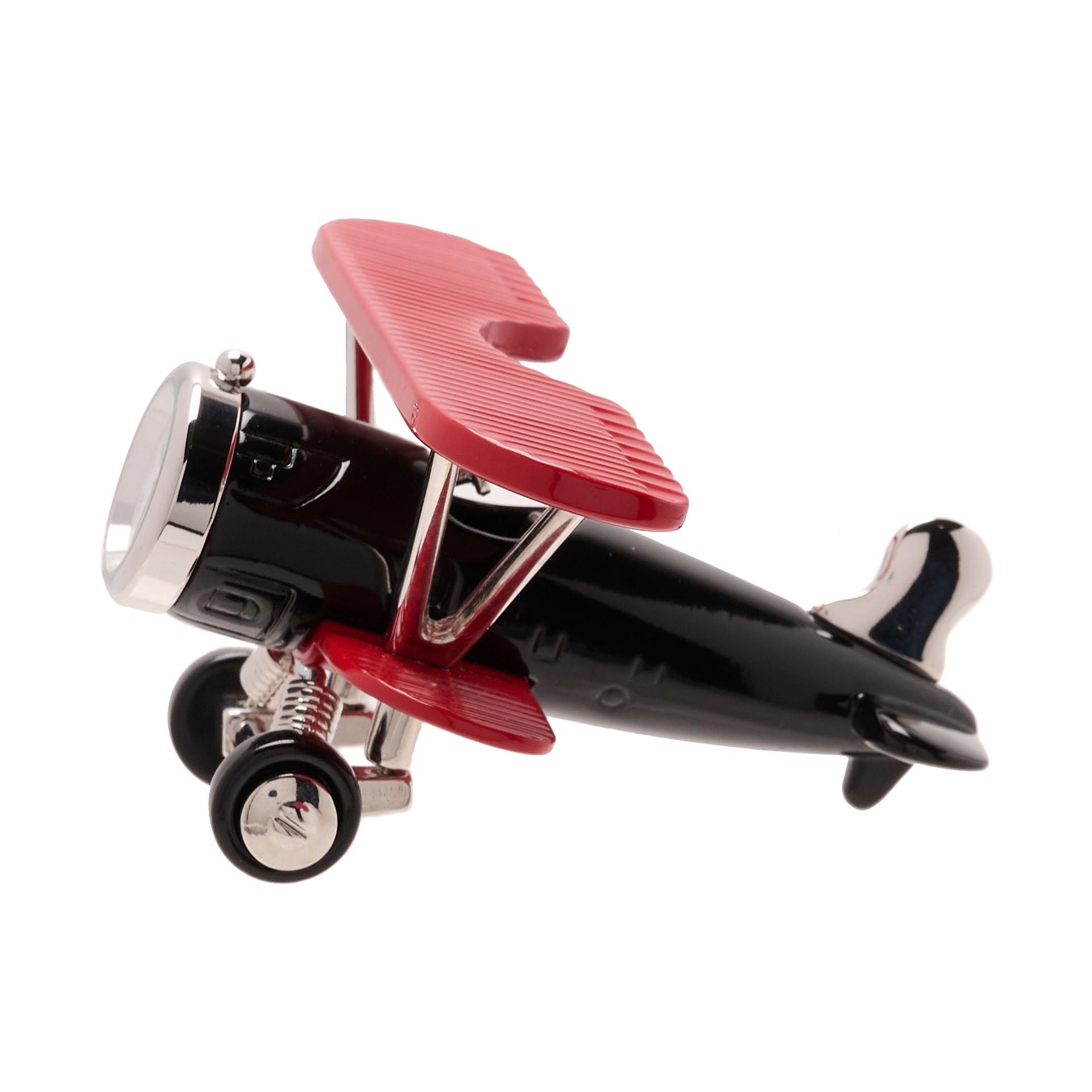 Miniature Clock Bi Plane Red & Black