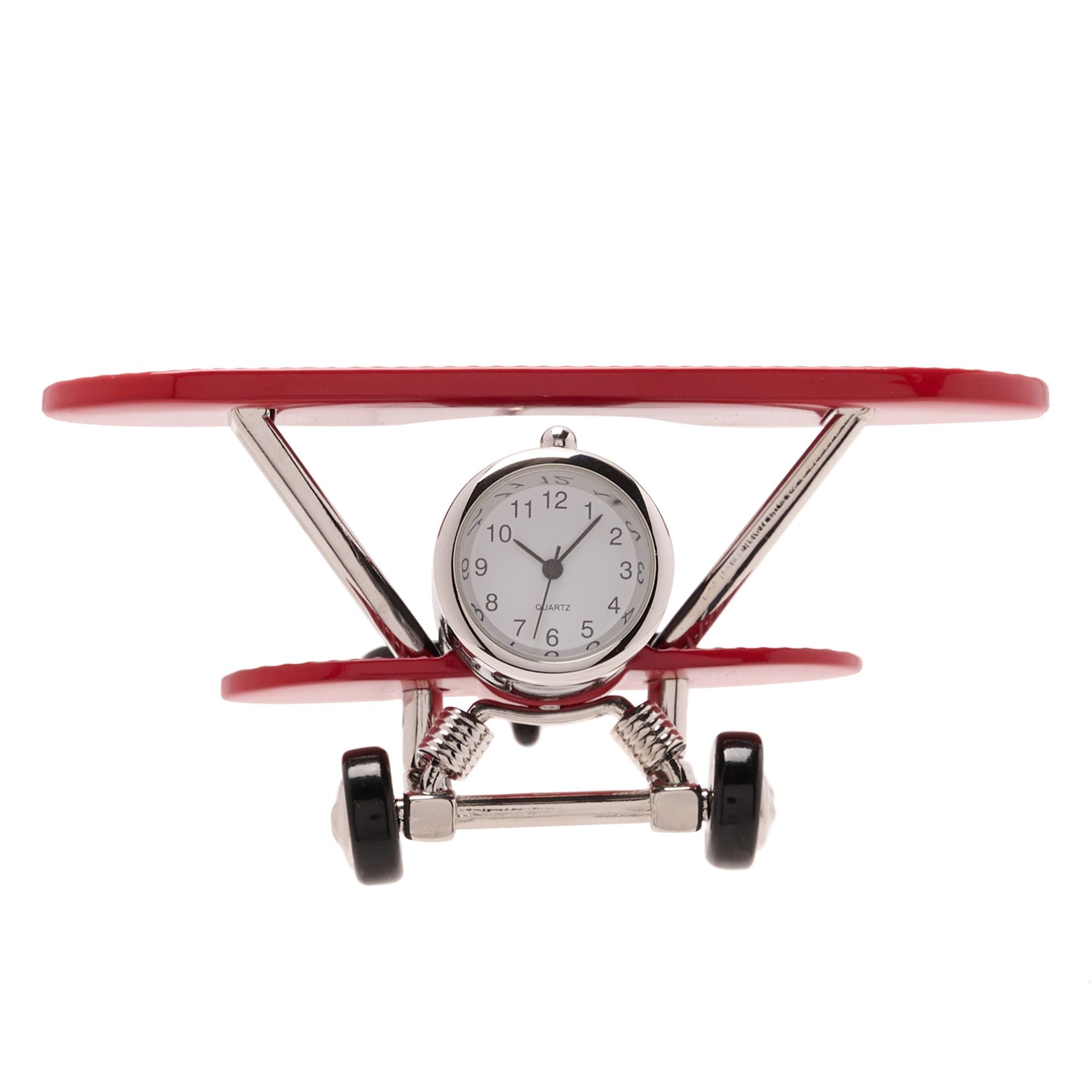Miniature Clock Bi Plane Red & Black