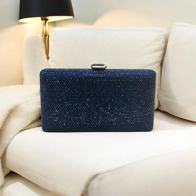 Navy Clutch Bag With Navy Glass stone Clasp