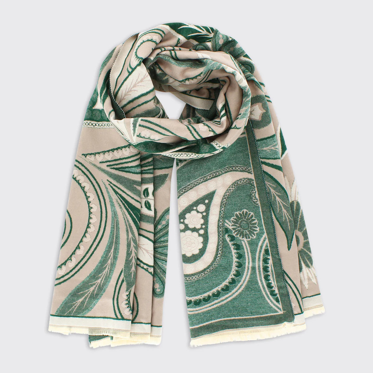 Connie Mocha And Green Paisley Woven Scarf