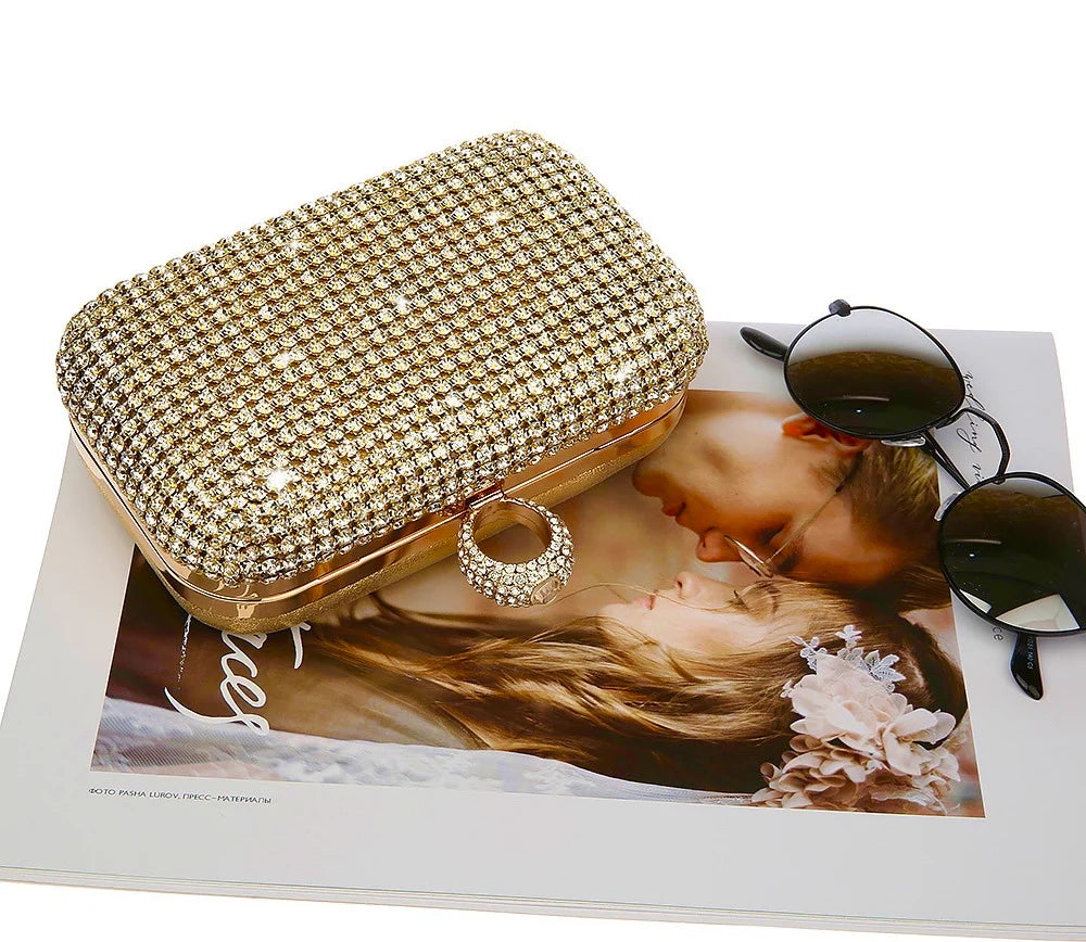 Gold Clutch Dress Bag With Ring Clasp