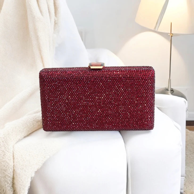 Burgundy Clutch Bag With Red Stone Clasp