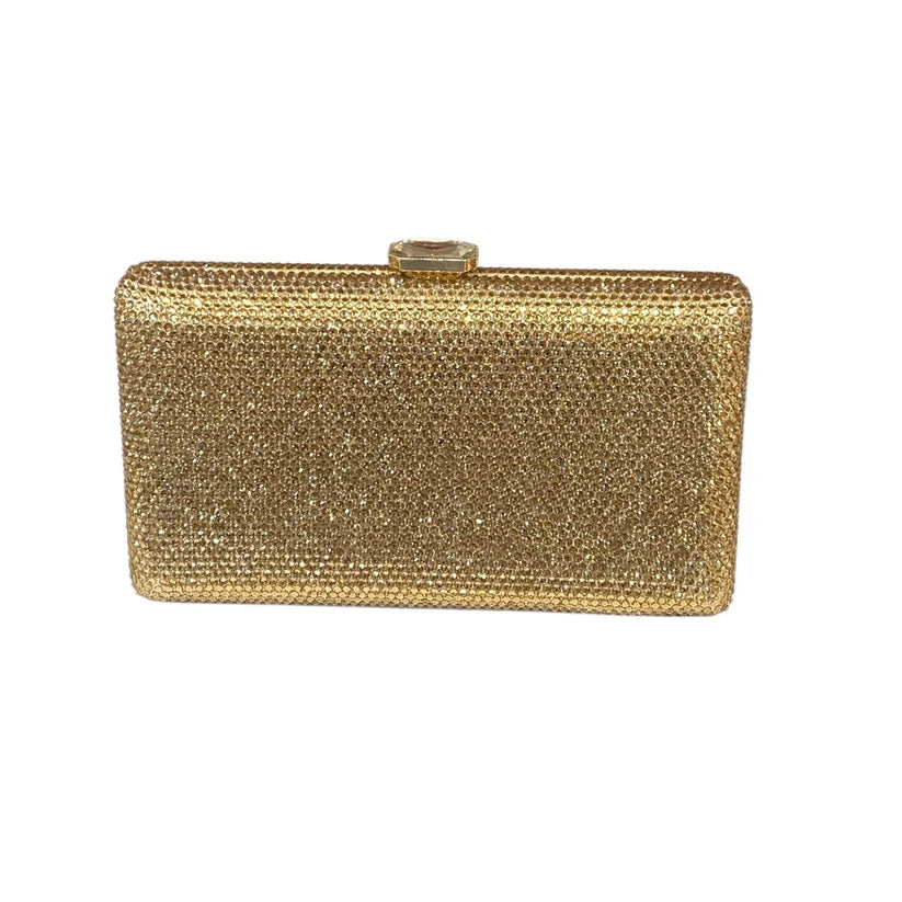 Gold Clutch Bag With Gold Glass Stone Clasp