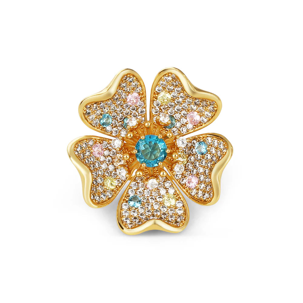 Newbridge Gold Plated Floral Coloured CZ Brooch