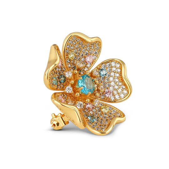 Newbridge Gold Plated Floral Coloured CZ Brooch