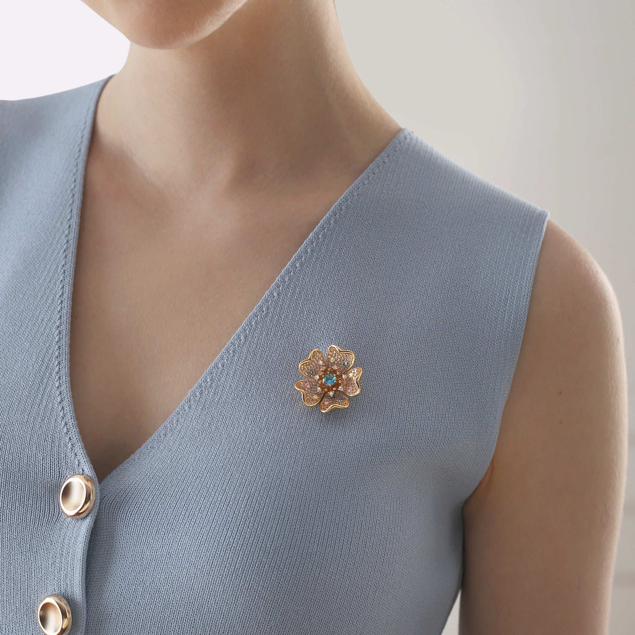 Newbridge Gold Plated Floral Coloured CZ Brooch