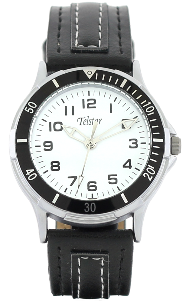 Telstar Boys Sports Watch With White Dial Black Case