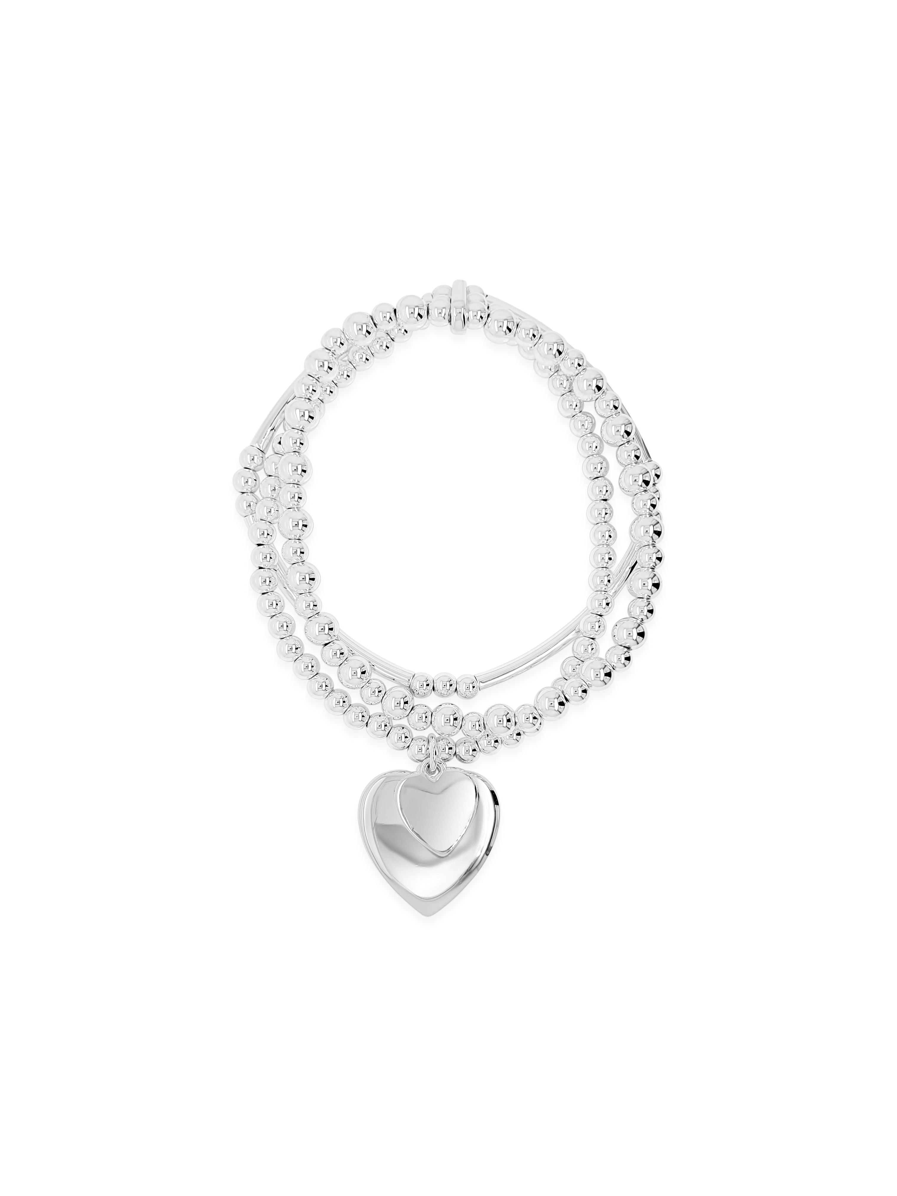 Absolute Silver Triple Strand Beaded Heart Bracelet