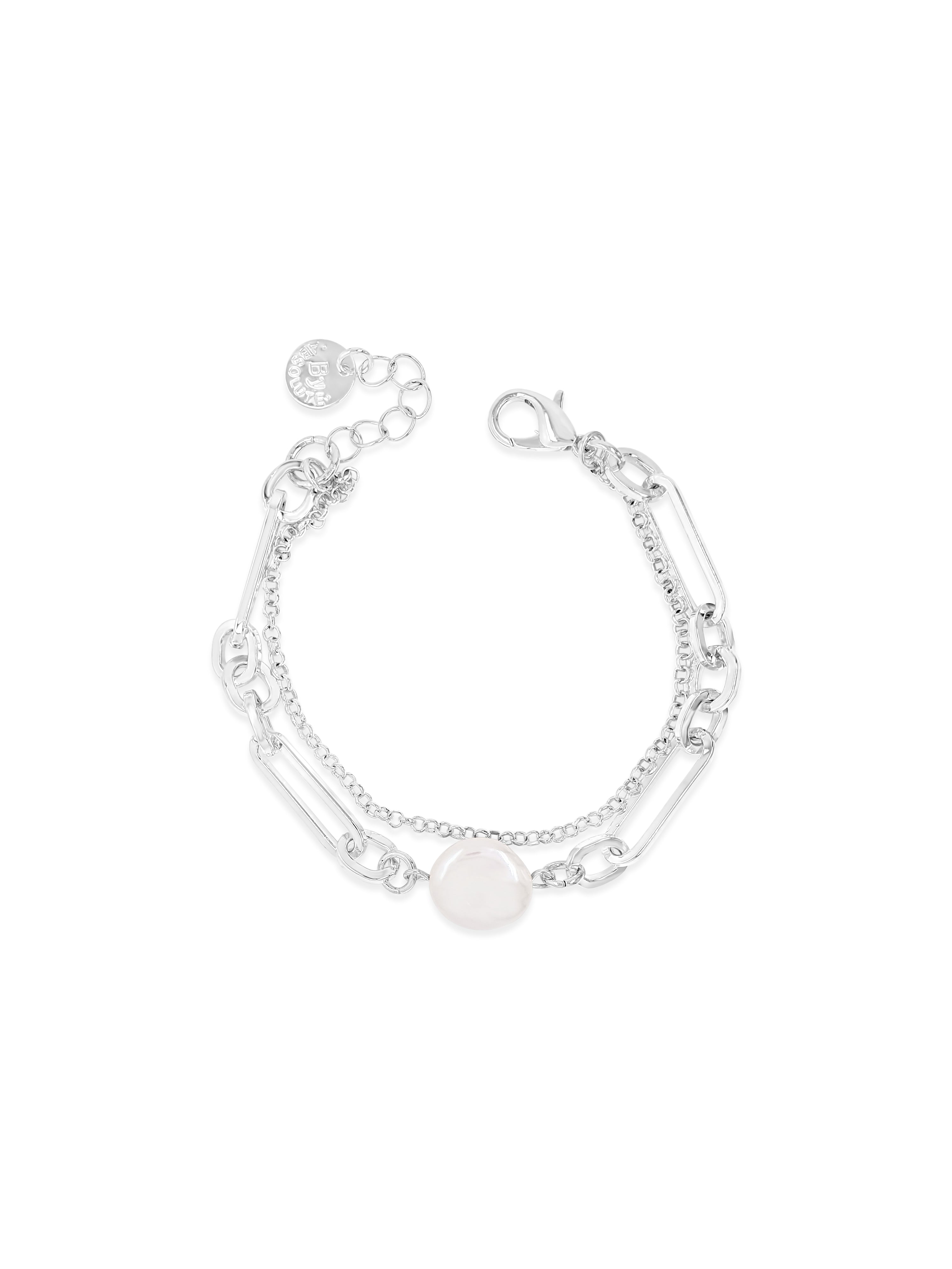 Absolute Silver Double Strand Bracelet with pearl Disc