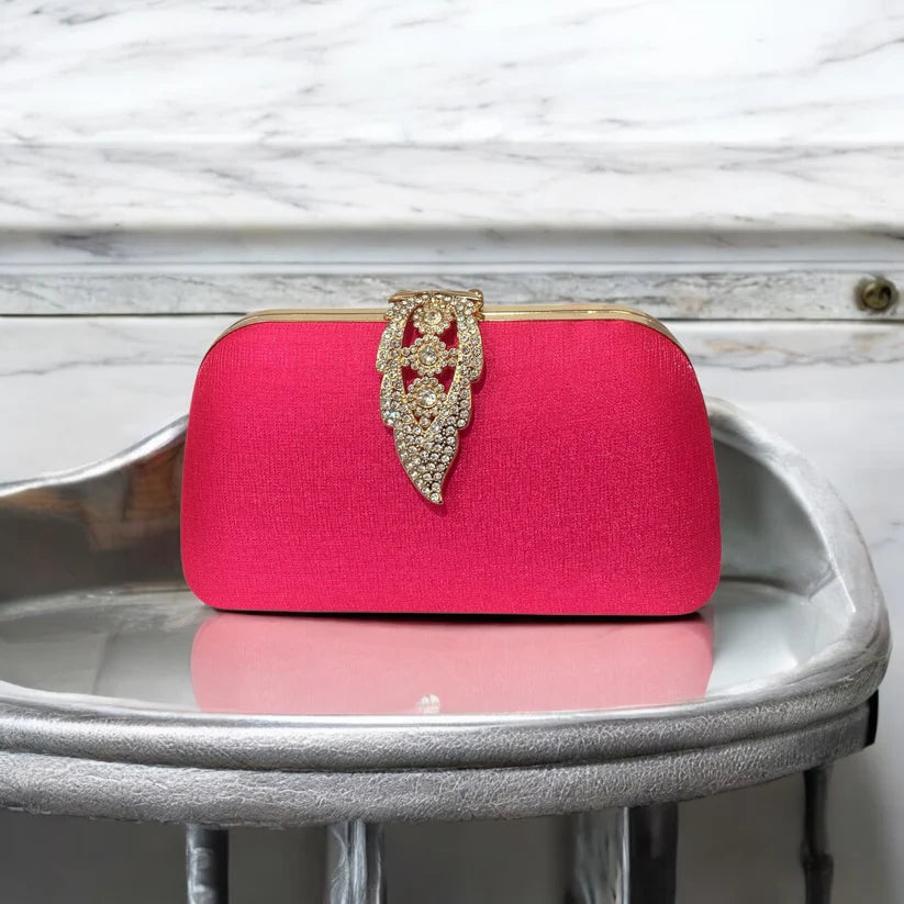 Fushia Leaf Clasp Clutch Bag