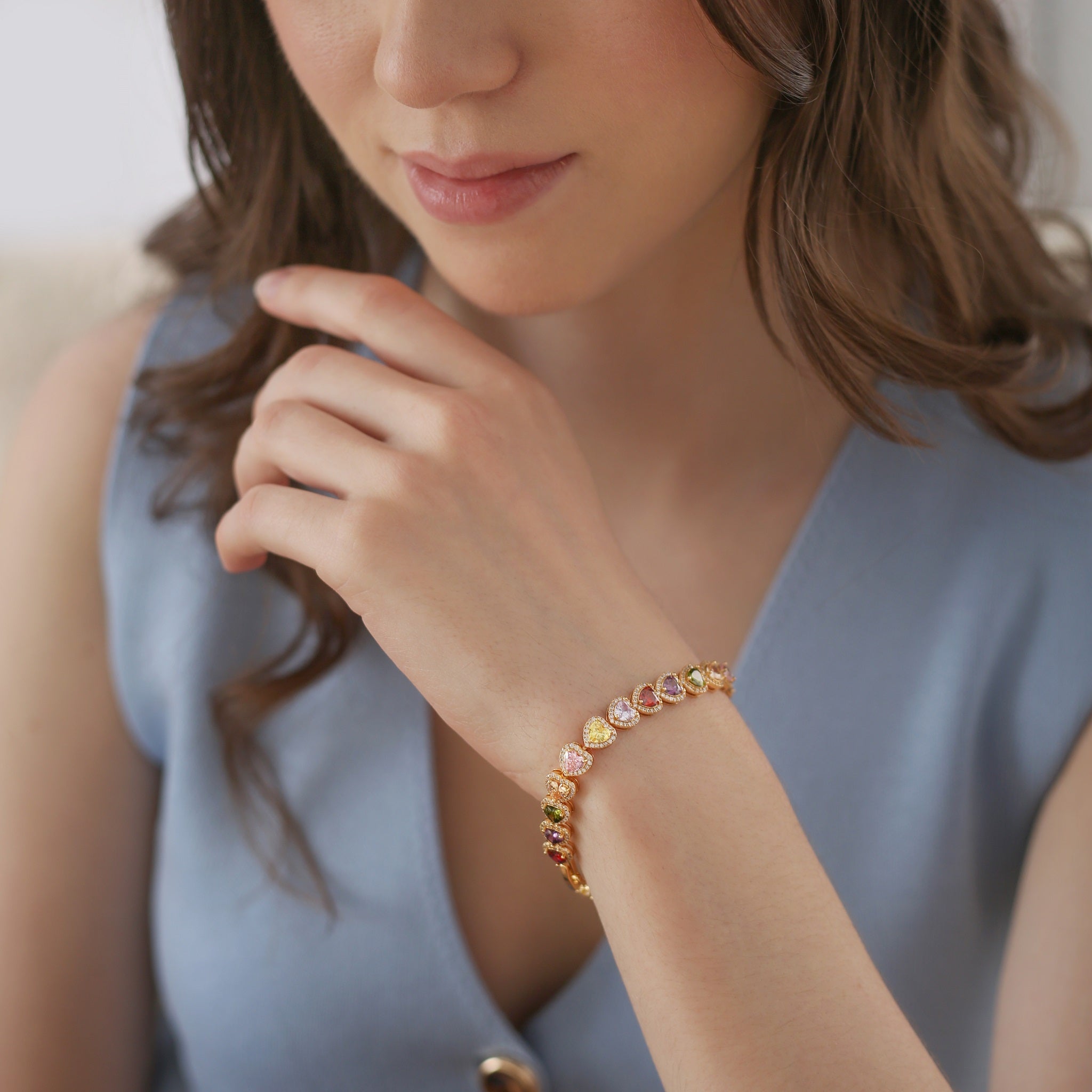 Newbridge Gold Plated Heart Coloured CZ Bracelet