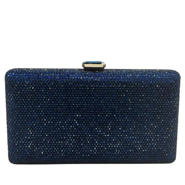 Navy Clutch Bag With Navy Glass stone Clasp
