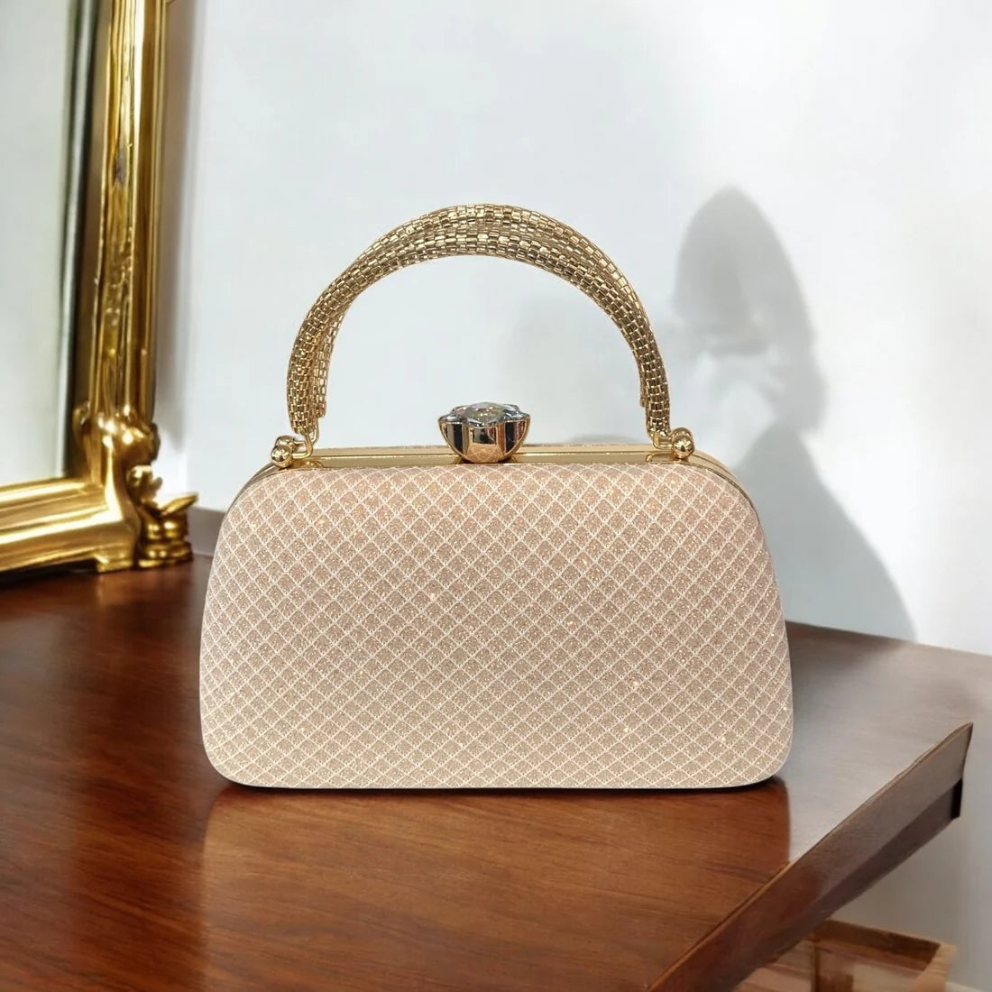 Light Gold Dress Bag With Gold Handle