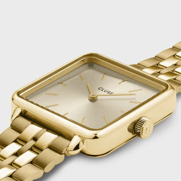 Cluse Gift Box La Tétragone Watch Steel & Curb Chain Bracelet, Gold Colour