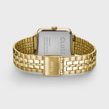 Cluse Gift Box La Tétragone Watch Steel, Black & Paperclip Chain Bracelet, Gold Colour