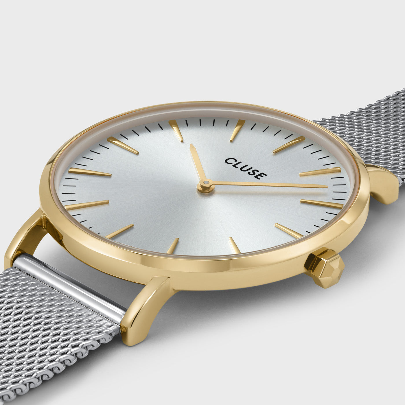 Cluse Gift Box Boho Chic Watch Mesh Bicolour and Chain Pearl Bracelet Gold Colour