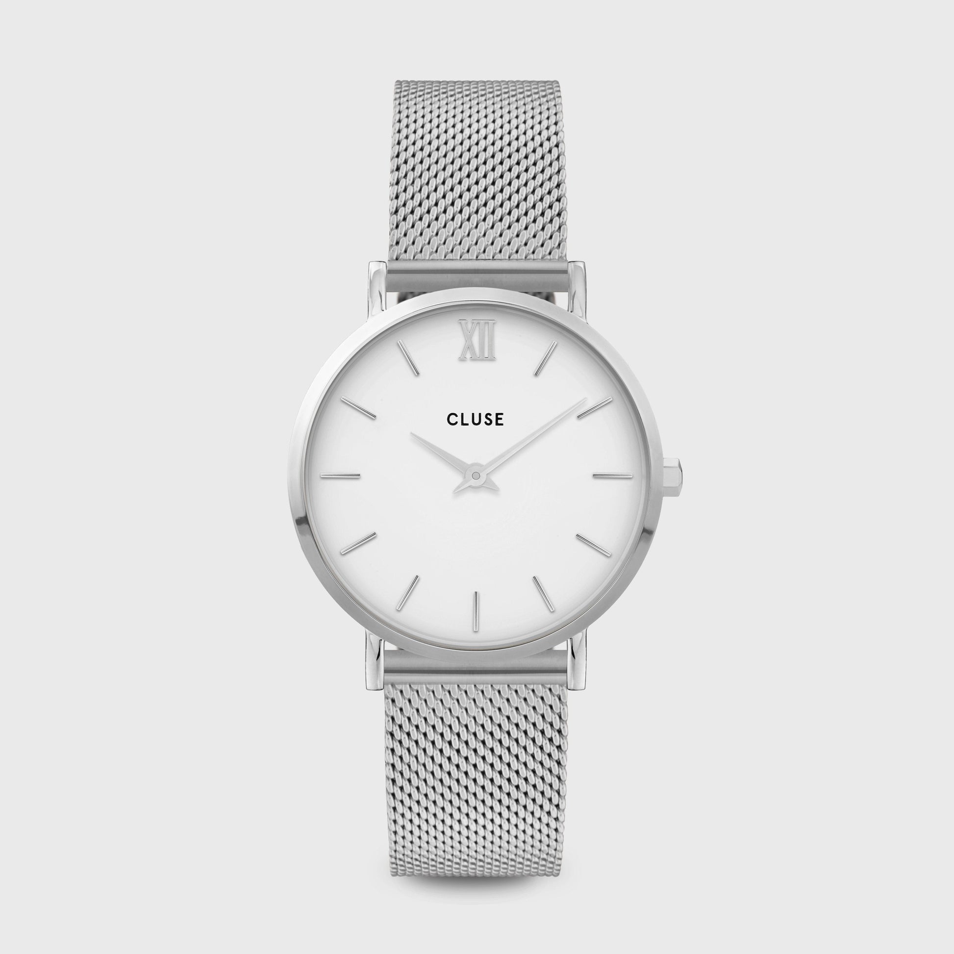 Cluse Giftbox Minuit Mesh Silver Colour & Brown Leather Strap