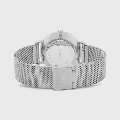 Cluse Giftbox Minuit Mesh Silver Colour & Brown Leather Strap