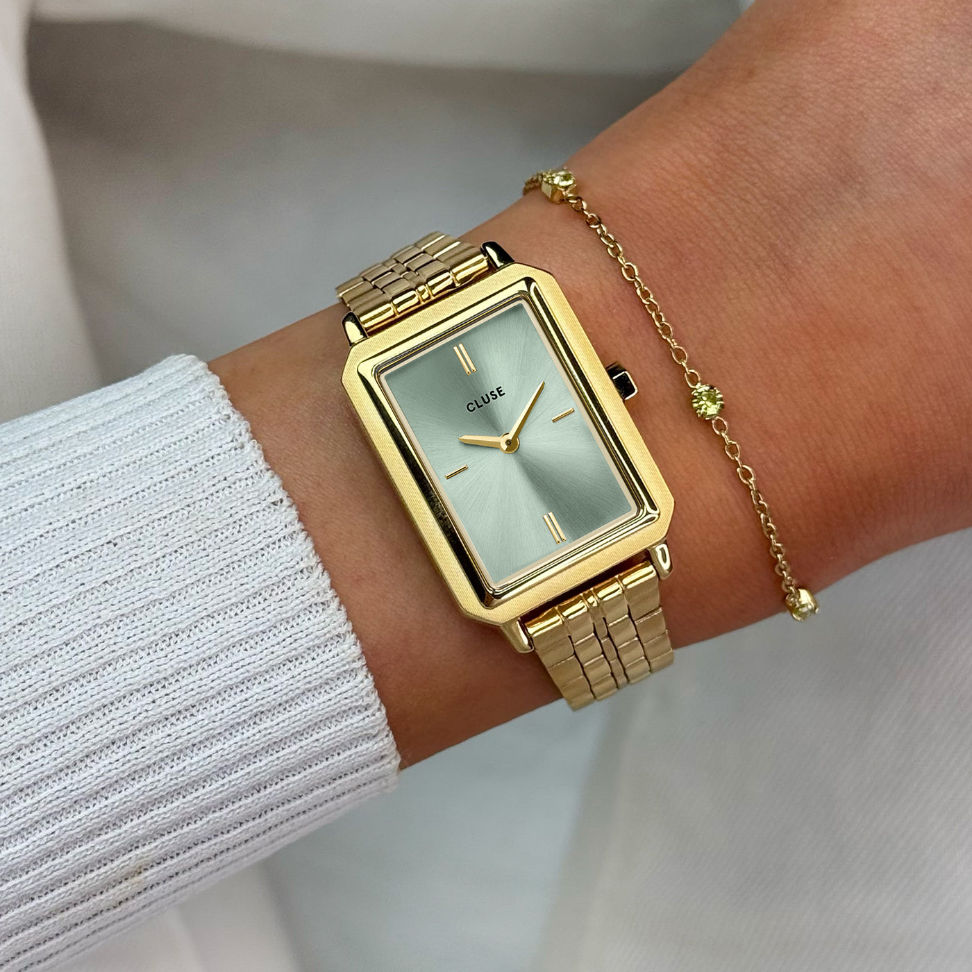 Cluse Fluette Watch Steel, Sage Green, Gold Colour