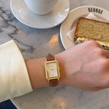 Cluse Fluette Watch Leather Nutshell, Sand Texture White, Gold Colour CW11515