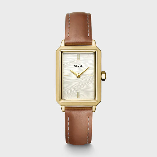 Cluse Fluette Watch Leather Nutshell, Sand Texture White, Gold Colour CW11515