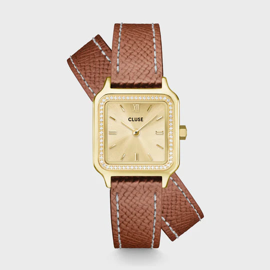 Cluse Gracieuse Petite Watch Double Leather, White stones, Nutshell, Full Gold Colour