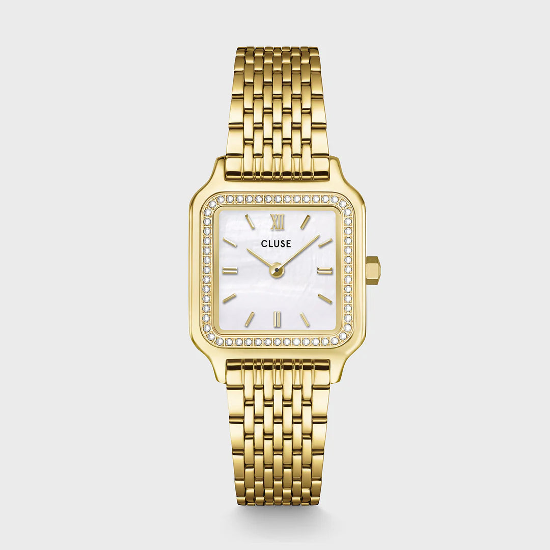 Gracieuse Petite Watch Steel, Glass Pearls, White, Gold Colour
