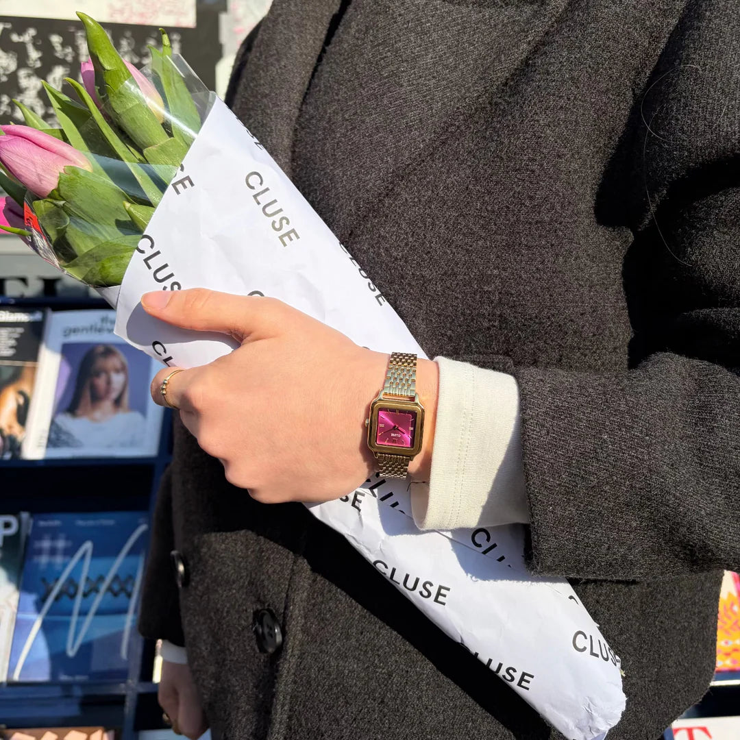 Gracieuse Petite Watch Steel, Fuchsia Pink, Gold Colour
