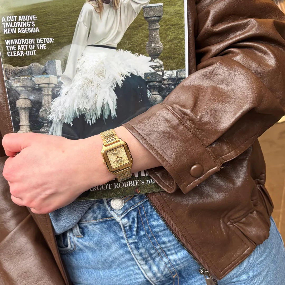 Gracieuse Watch Steel, Lace Textured, Gold Colour