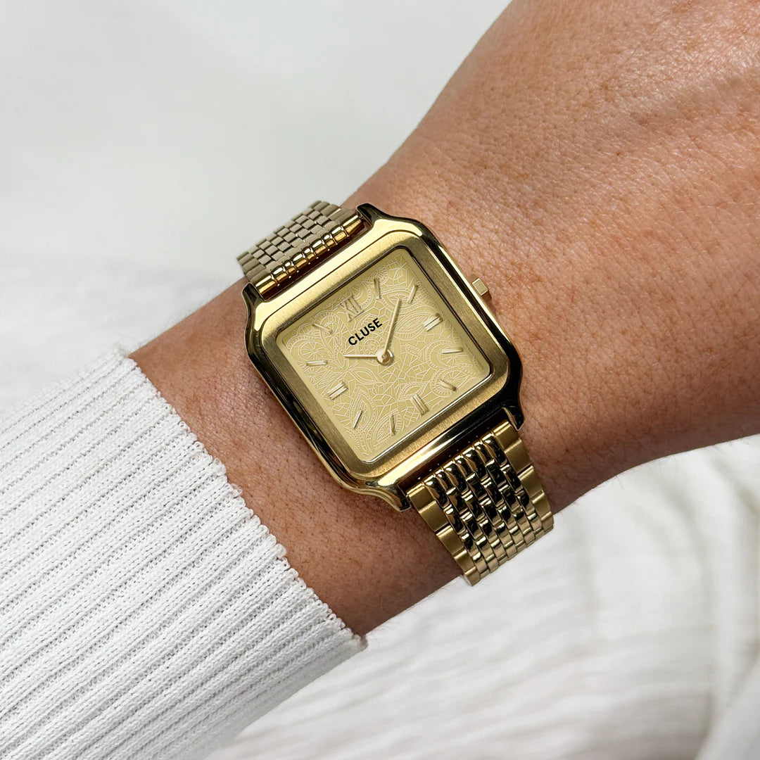 Gracieuse Watch Steel, Lace Textured, Gold Colour