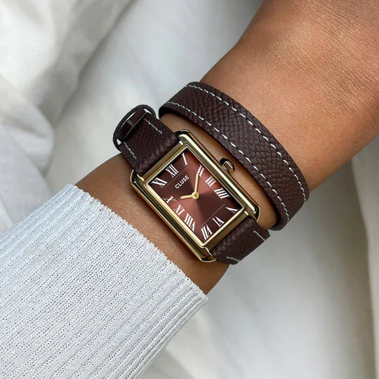 Cluse Belisenna Watch Double Leather, Mocha, Gold Colour