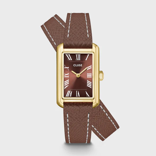 Cluse Belisenna Watch Double Leather, Mocha, Gold Colour